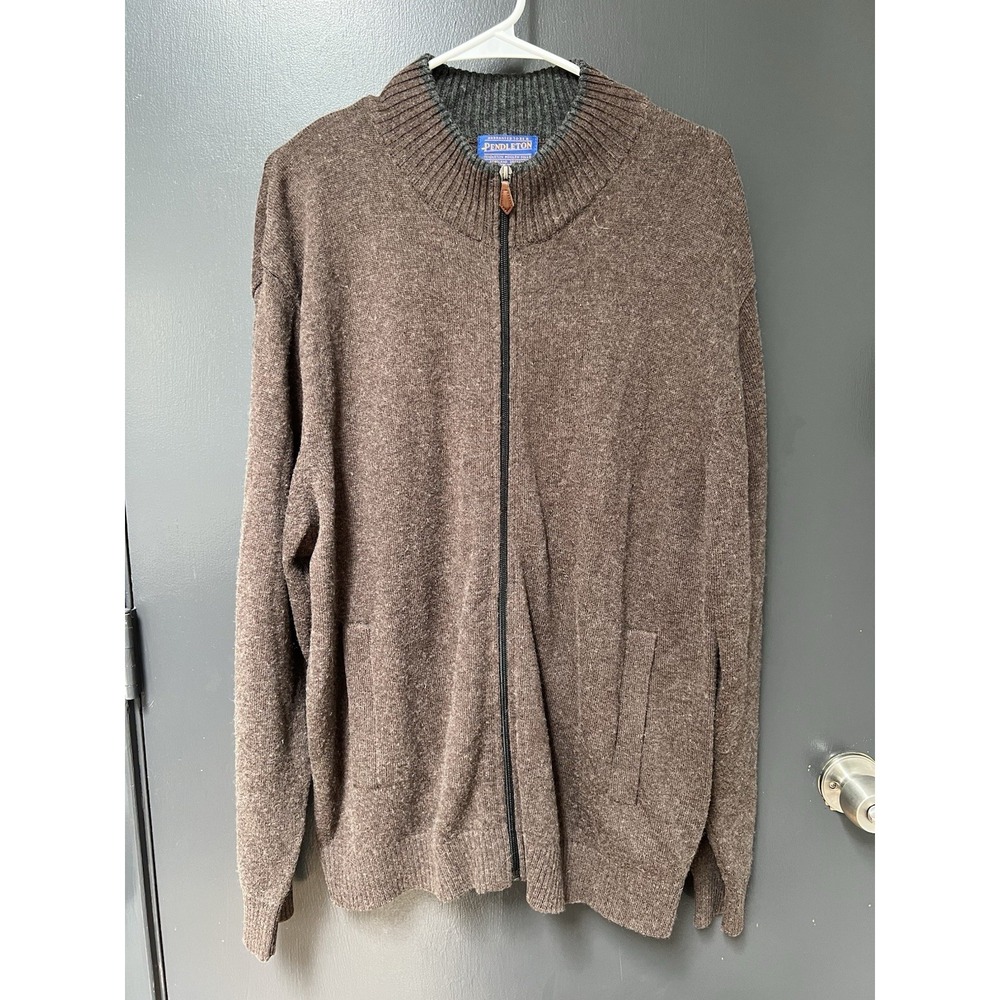 NWT Pendleton Full Zip Cardigan Sweater Mens Sz L Wool Blend Brown Jacket Warm